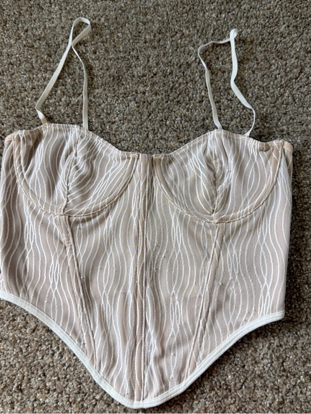 Beige Textured Bustier Top